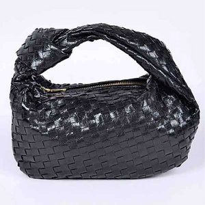 BNWT Brand New Weaved Metallic Small Soft Knotted Top Handle Bag- BLACK